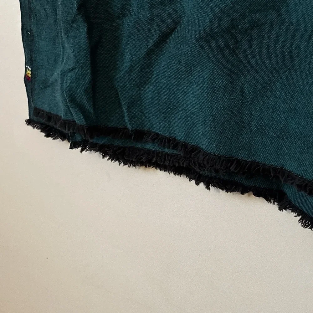 Antique Handwoven Textile Wall Hanging Fringes Swans Geometric Green